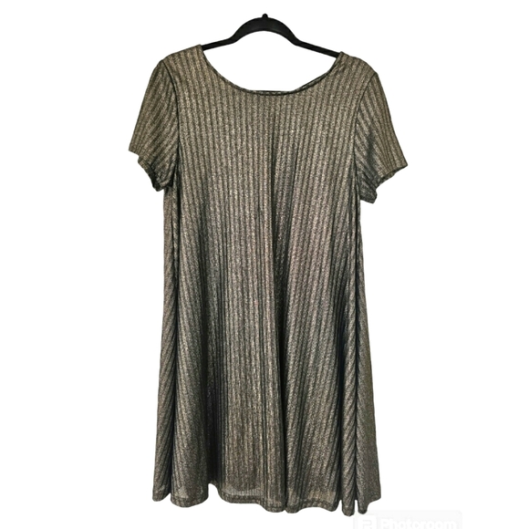 She + Sky Bronze Metallic Gold Brown Ribbed Swing Strappy Back Dress Size Large - Picture 2 of 11